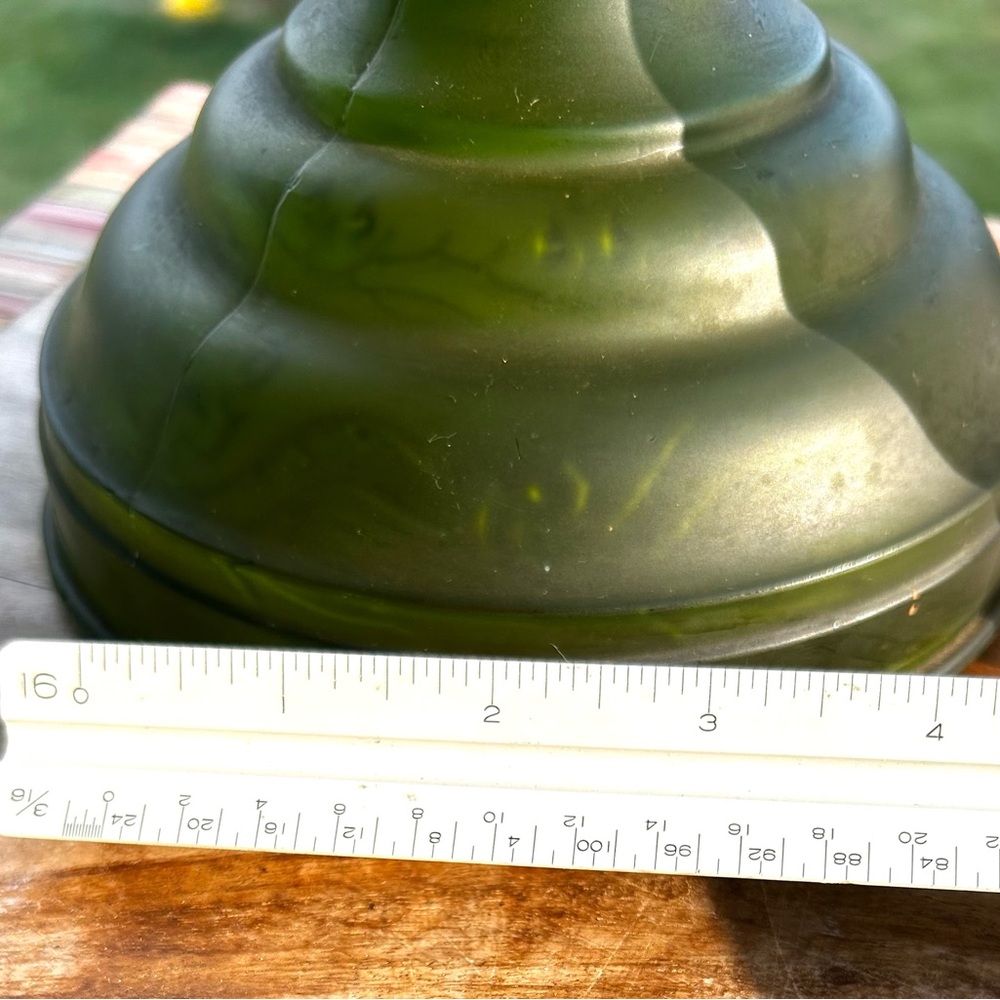 Vintage P & A Risdon Green Glass Oil Lamp Base With Burner And Chimney - Picture 3 of 13